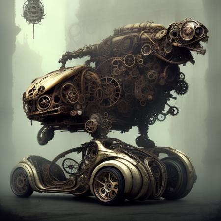 02608-3386351270-biomechanical steampunk vehicle reminiscent of fast sportscar with robotic parts and (glowing) lights parked in ancient lush pal.png